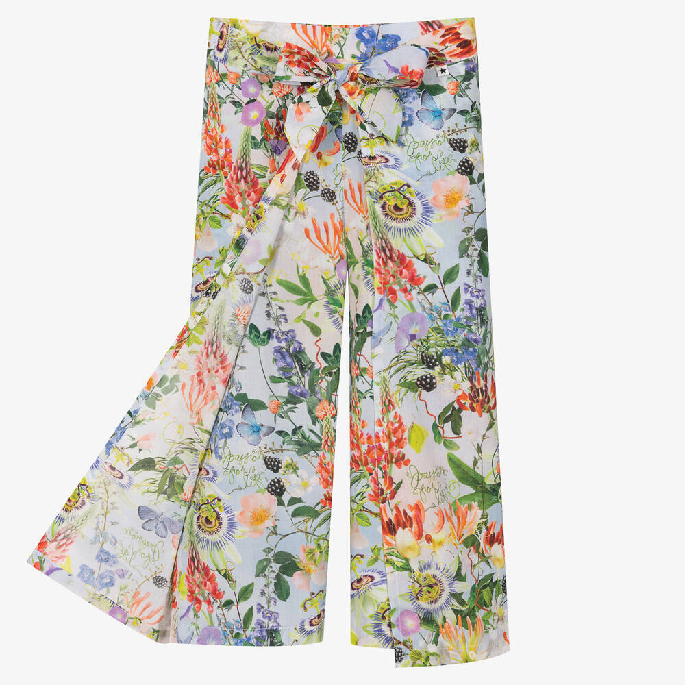 Molo-بنطلون قطن عضوي لون أزرق بطبعة ورود للبنات | Childrensalon Outlet