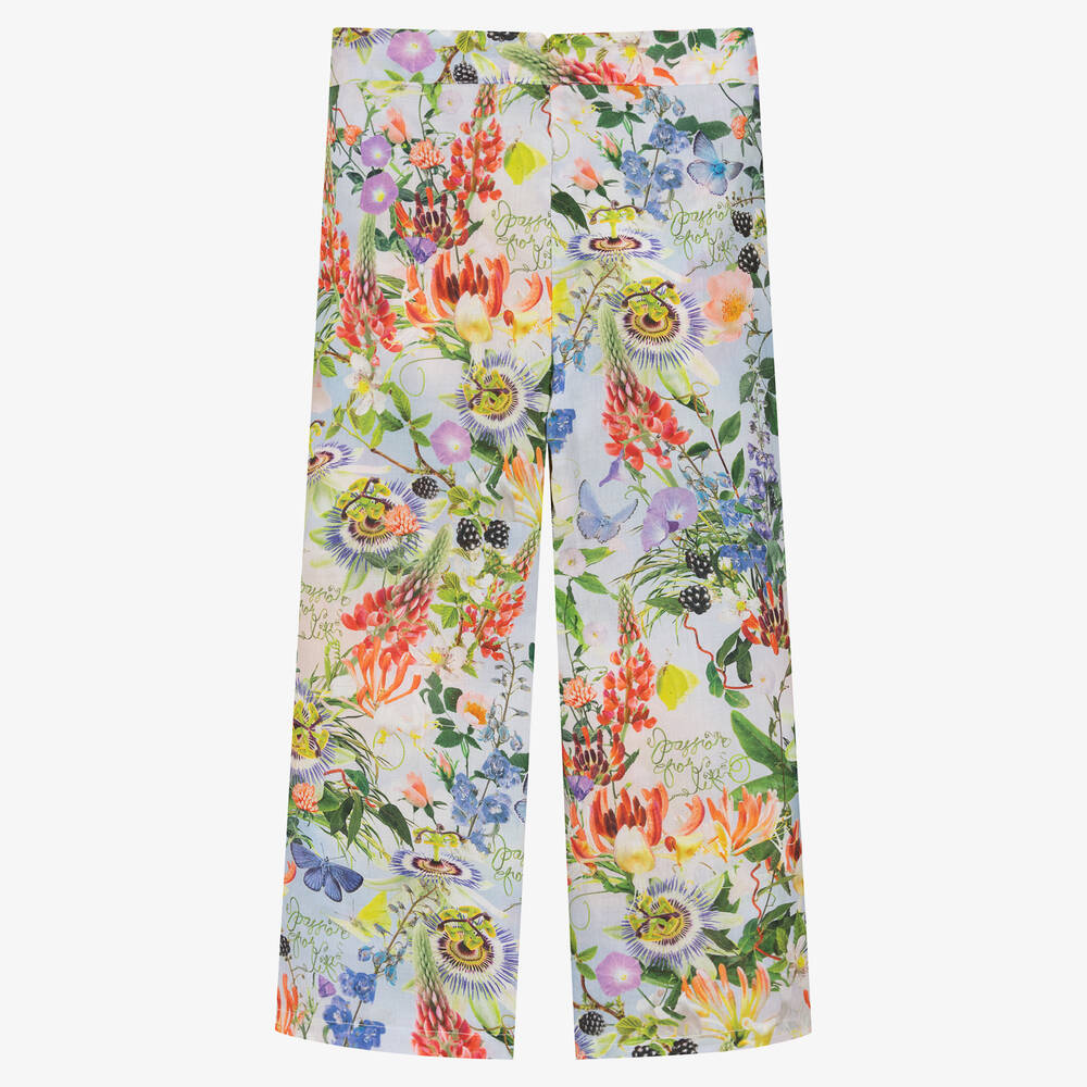 Molo-بنطلون قطن عضوي لون أزرق بطبعة ورود للبنات | Childrensalon Outlet