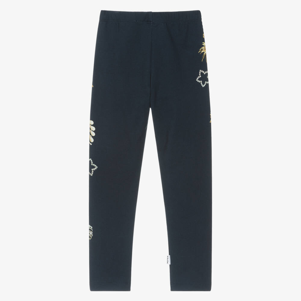 Molo-Girls Blue Cotton Leggings with Jewellery Print | Childrensalon Outlet