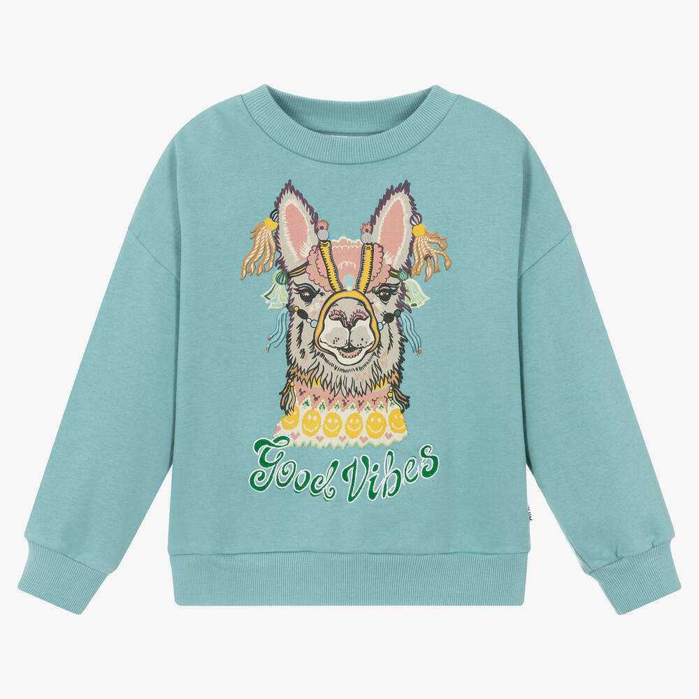 Molo - Girls Blue Cotton Llama Sweatshirt | Childrensalon