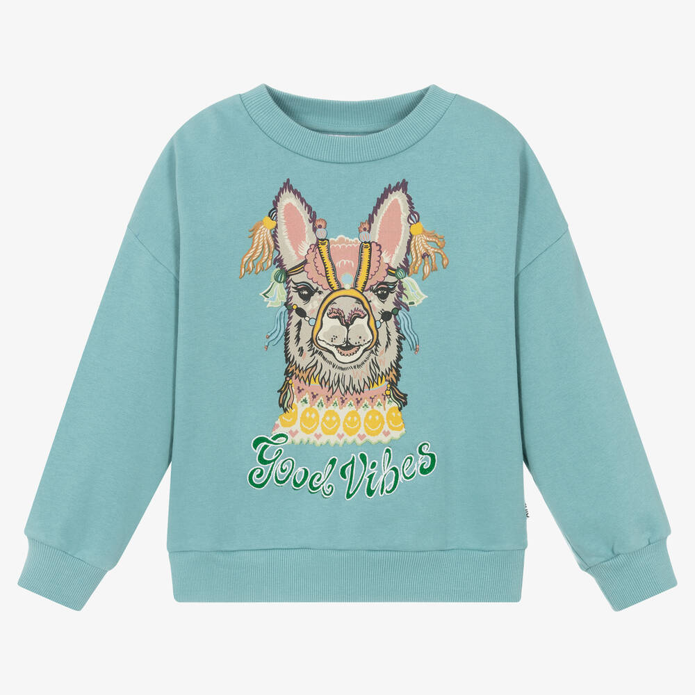 Molo - Sweat bleu en coton lama fille | Childrensalon