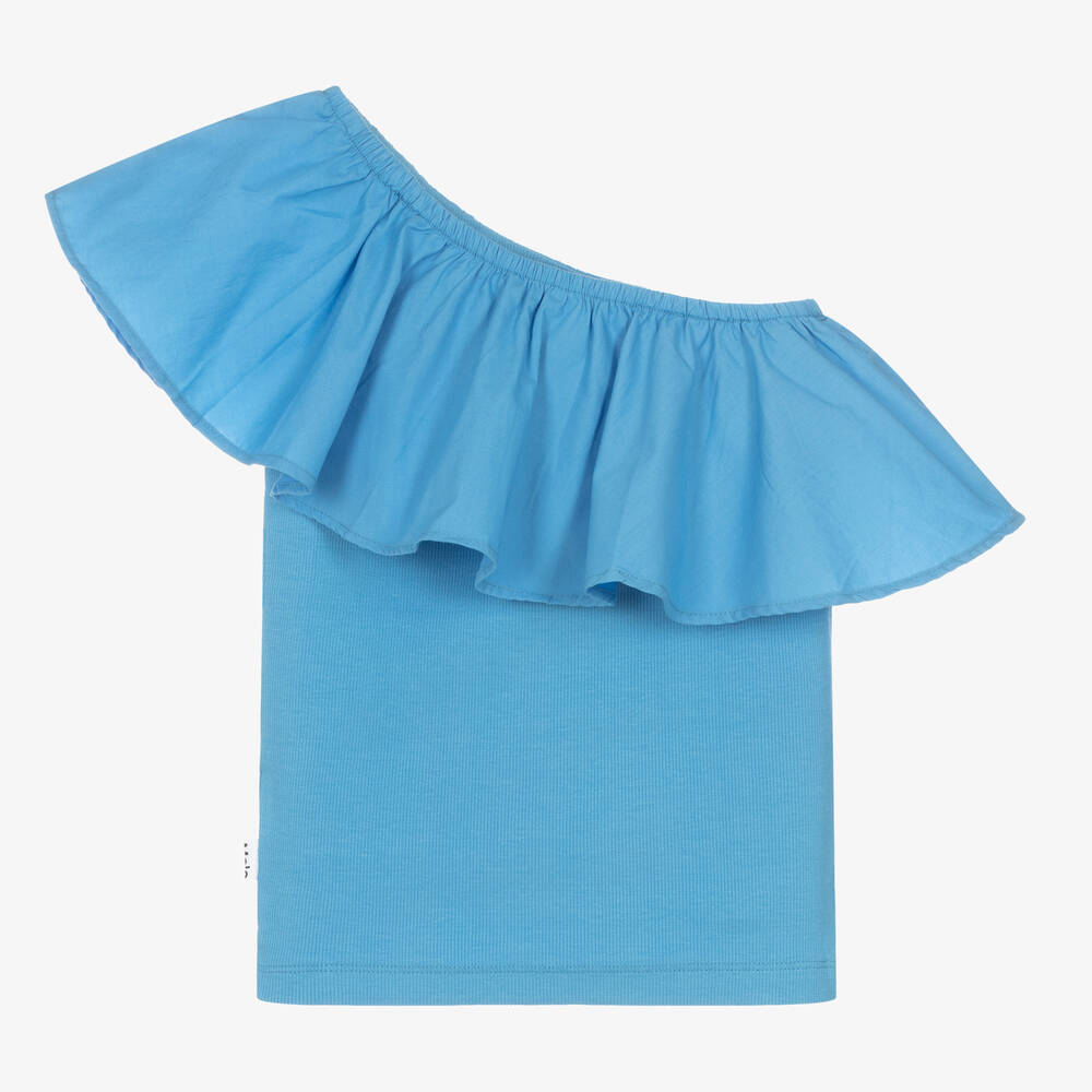 Molo-Girls Blue Cotton One-Shoulder Top | Childrensalon Outlet