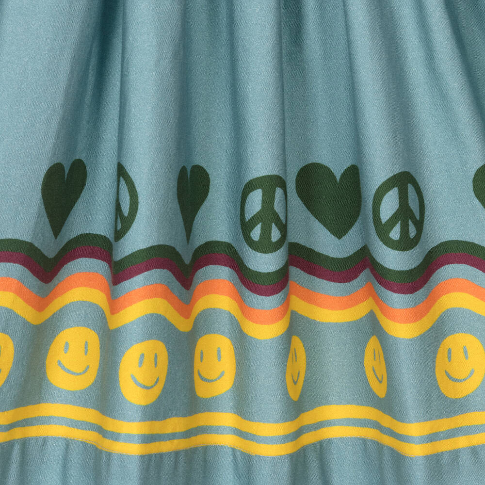 Molo-Girls Blue Cotton Peace & Love Dress | Childrensalon Outlet