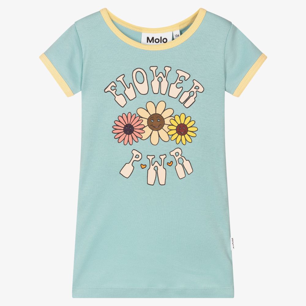 Molo-Girls Blue Cotton T-Shirt | Childrensalon Outlet