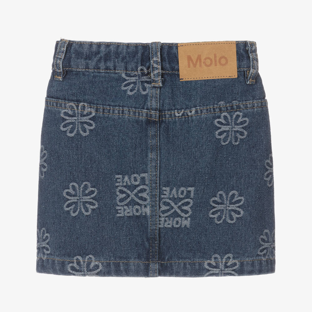 Molo-Girls Blue Denim Floral Skirt | Childrensalon Outlet