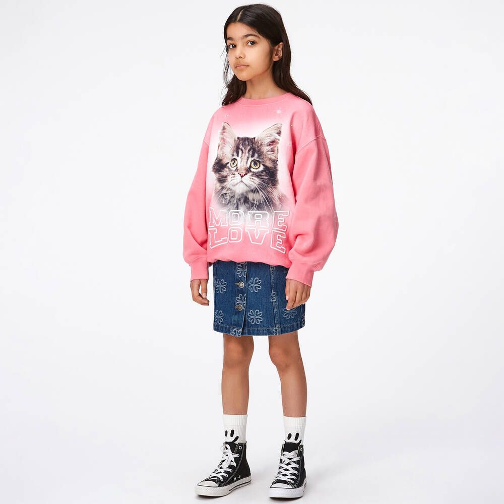 Molo-Girls Blue Denim Floral Skirt | Childrensalon Outlet