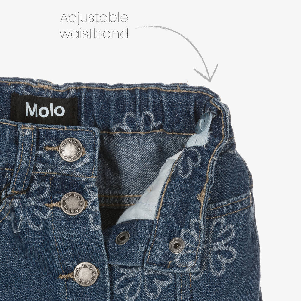 Molo-Girls Blue Denim Floral Skirt | Childrensalon Outlet