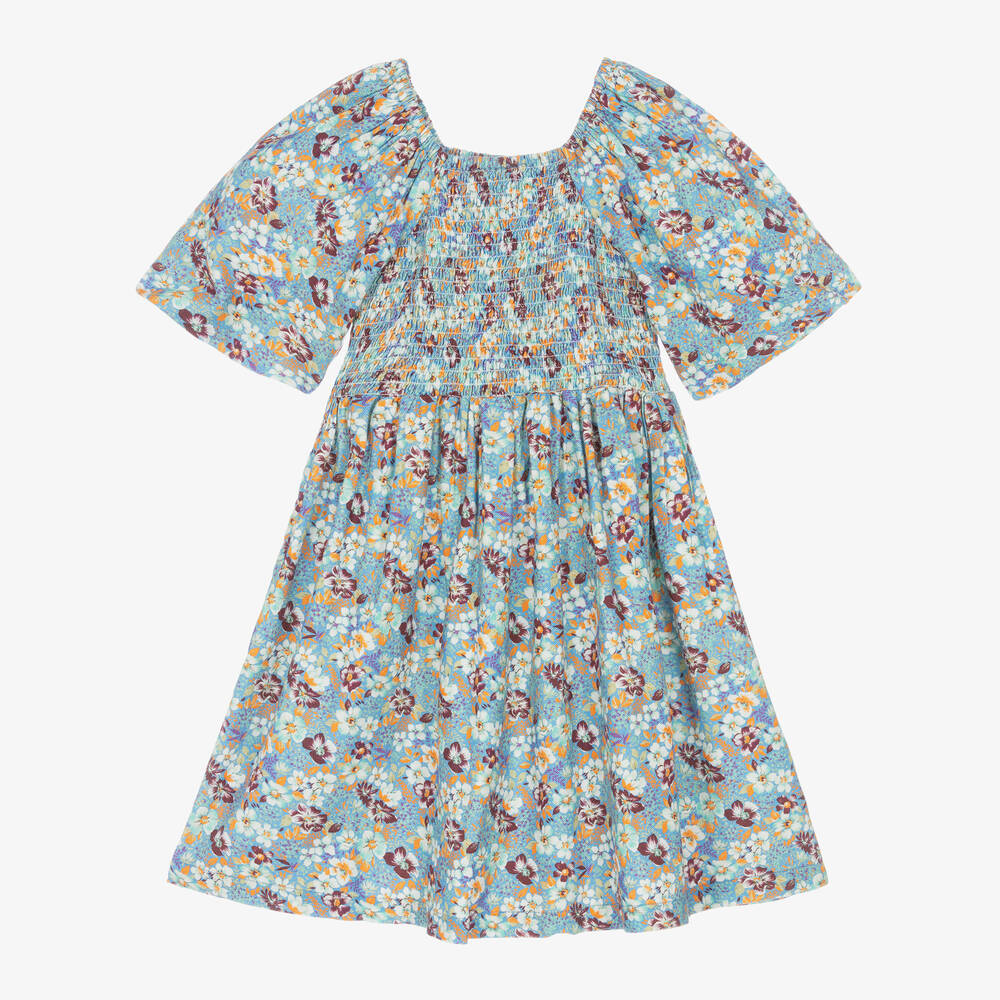 Molo-فستان قطن وفيسكوز تويل لون أزرق بطبعة ورود | Childrensalon Outlet