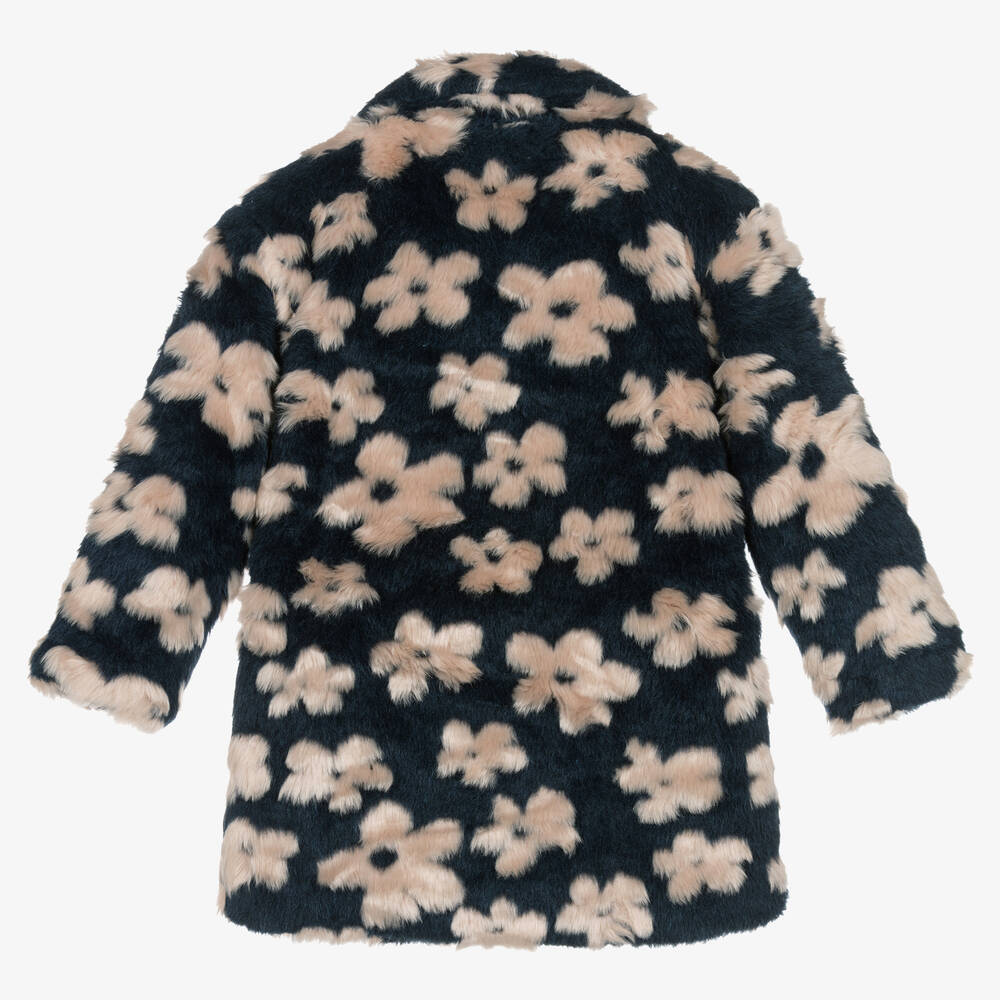 Molo-Girls Blue Floral Faux Fur Coat | Childrensalon Outlet