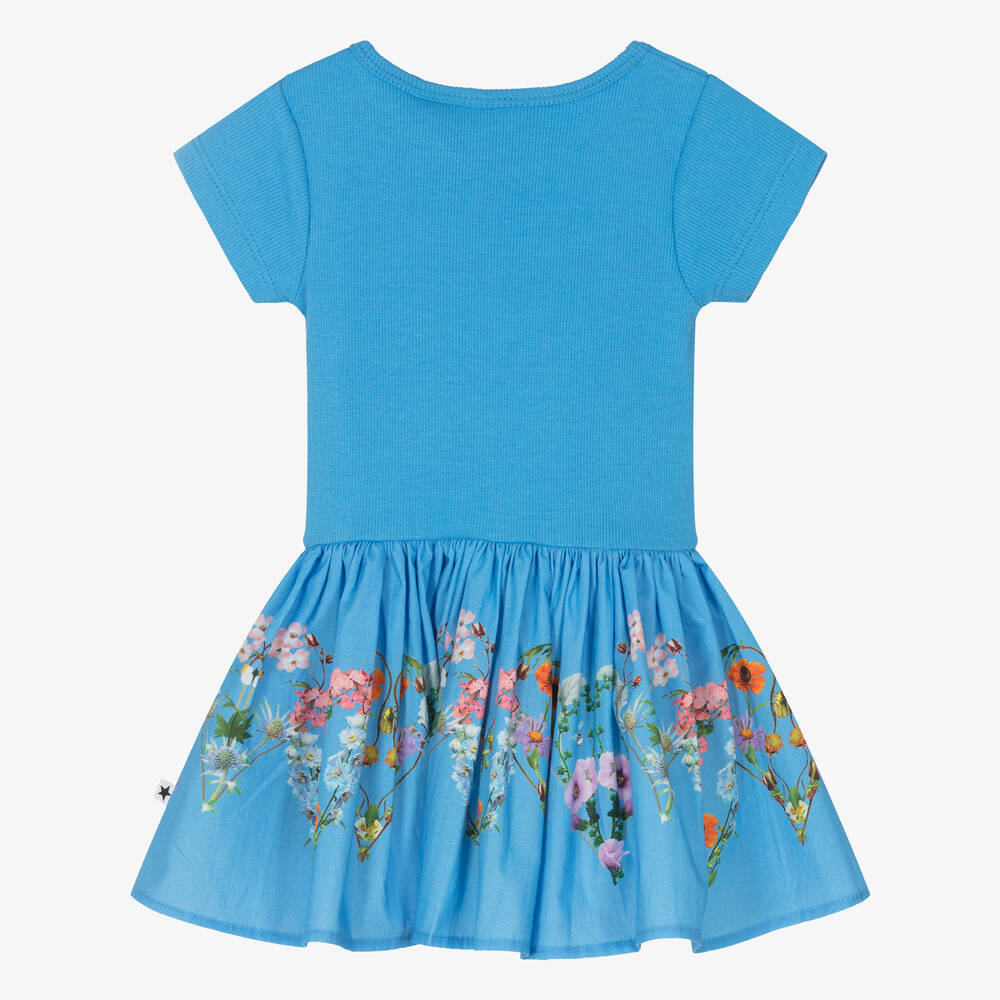 Molo-Girls Blue Floral Organic Cotton Dress | Childrensalon Outlet