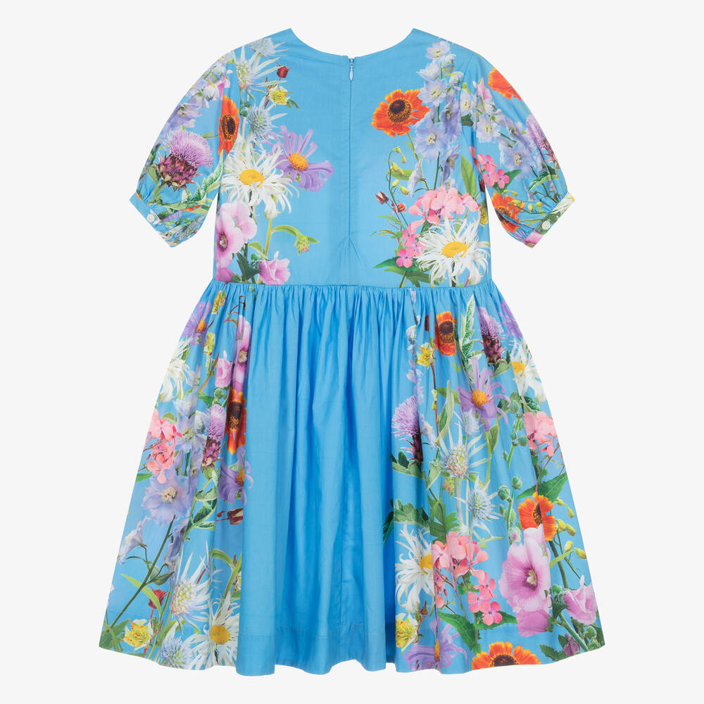 Molo-Girls Blue Floral Organic Cotton Dress | Childrensalon Outlet