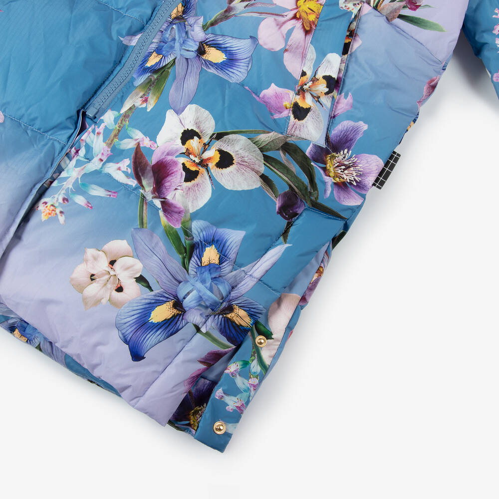 Molo-معطف منفوخ بطبعة ورود لون أزرق | Childrensalon Outlet