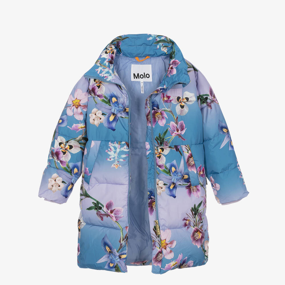 Molo-معطف منفوخ بطبعة ورود لون أزرق | Childrensalon Outlet