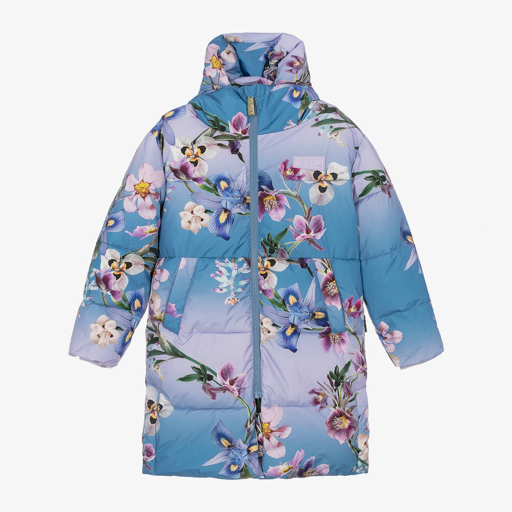 Molo-Girls Blue Floral Puffer Coat | Childrensalon Outlet