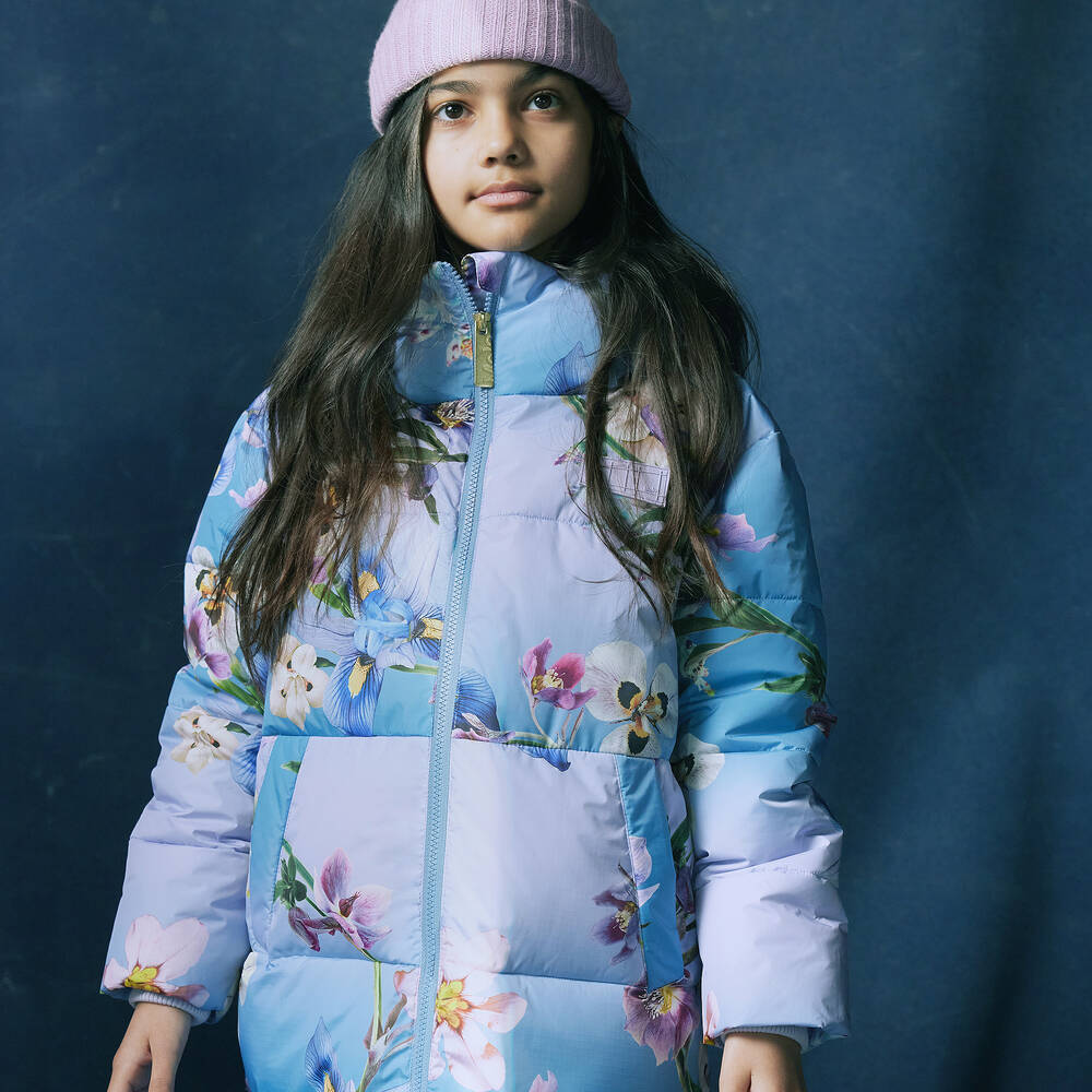 Molo-معطف منفوخ بطبعة ورود لون أزرق | Childrensalon Outlet