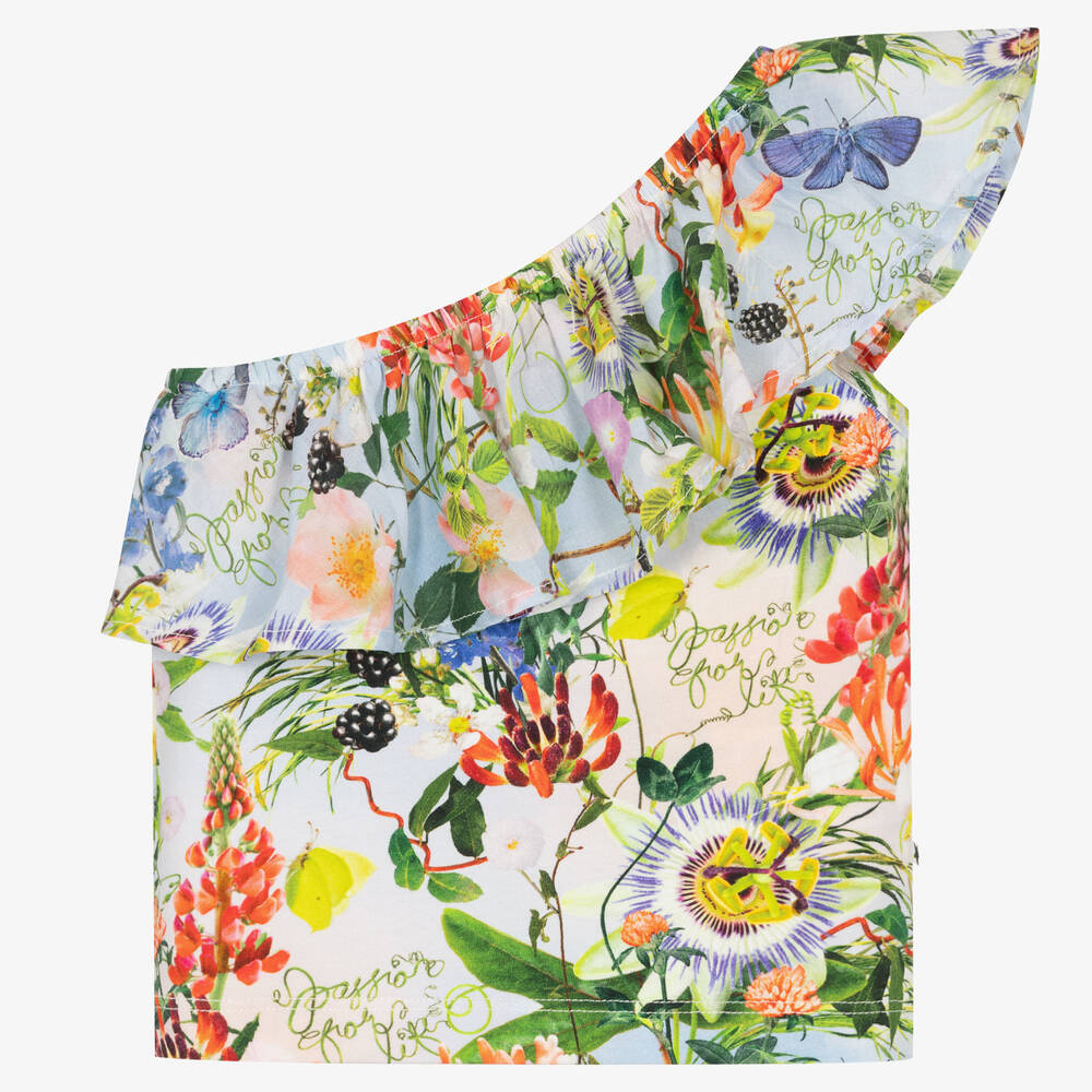 Molo - Girls Blue Floral Ruffle Top | Childrensalon