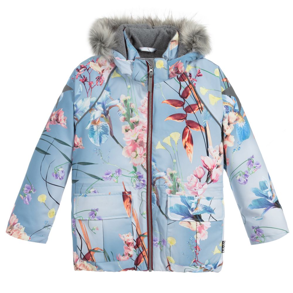 Molo - Veste de ski fleurie bleue Fille  | Childrensalon