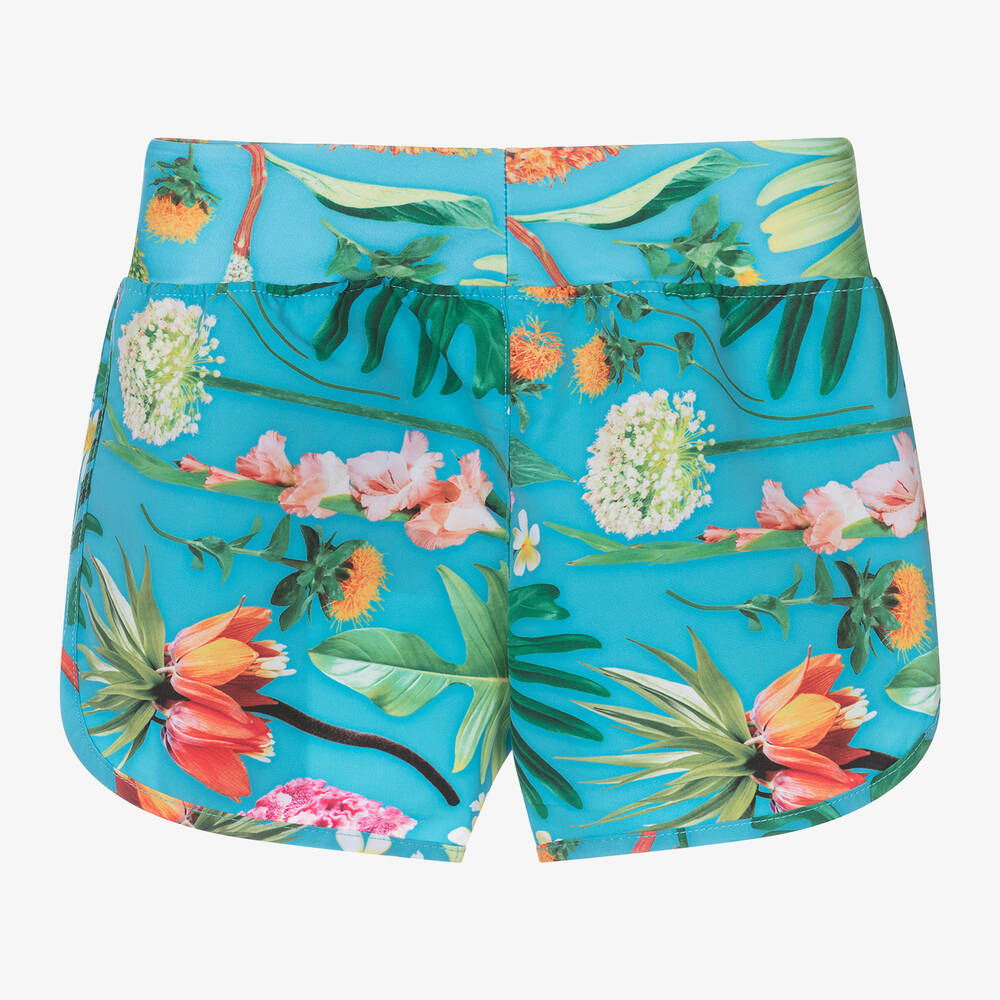 Molo-Girls Blue Floral Swim Shorts (UPF50+) | Childrensalon Outlet