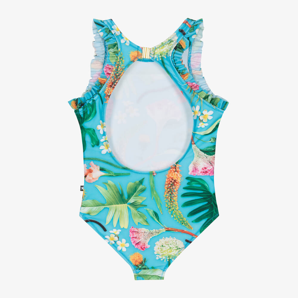 Molo-Girls Blue Flowers Swimsuit (UPF50+) | Childrensalon Outlet