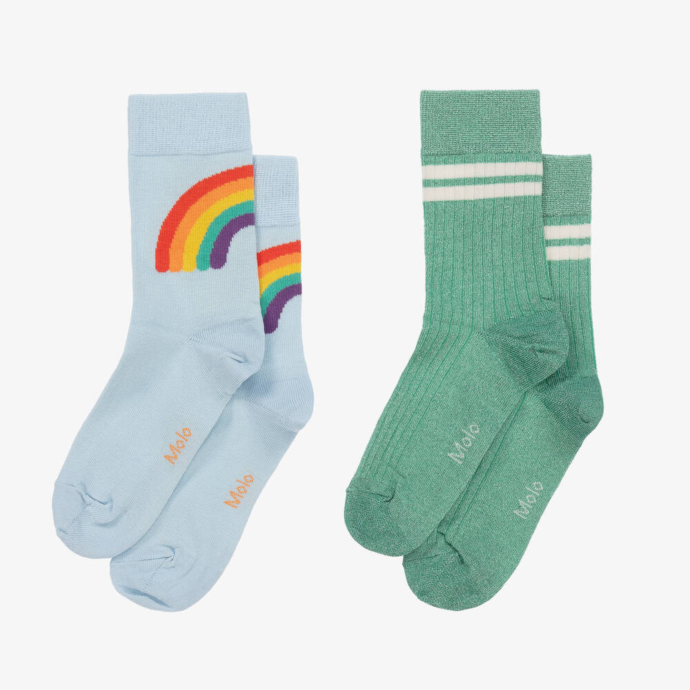 Molo-Girls Blue & Green Cotton Ankle Socks (2 Pack) | Childrensalon Outlet