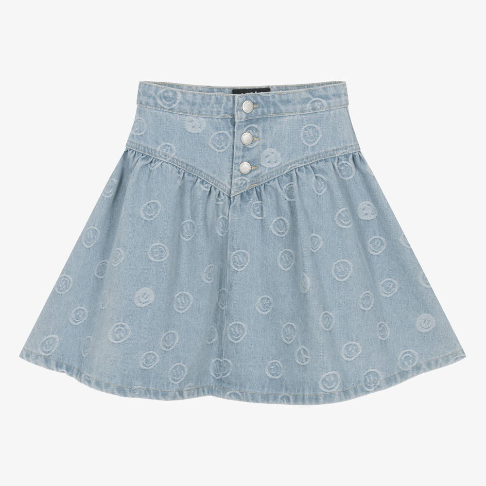 Molo-Girls Blue Happy Face Denim Skirt | Childrensalon Outlet