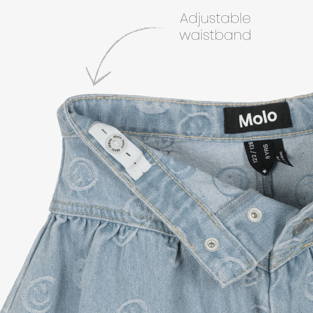 Molo-Girls Blue Happy Face Denim Skirt | Childrensalon Outlet