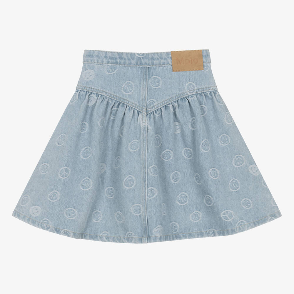Molo-Girls Blue Happy Face Denim Skirt | Childrensalon Outlet