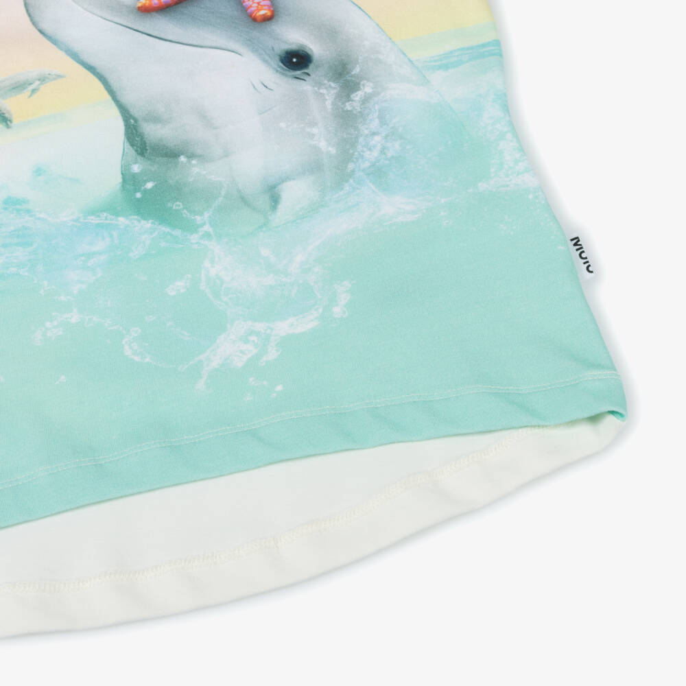 Molo-Girls Blue & Ivory Dolphin Tee | Childrensalon Outlet