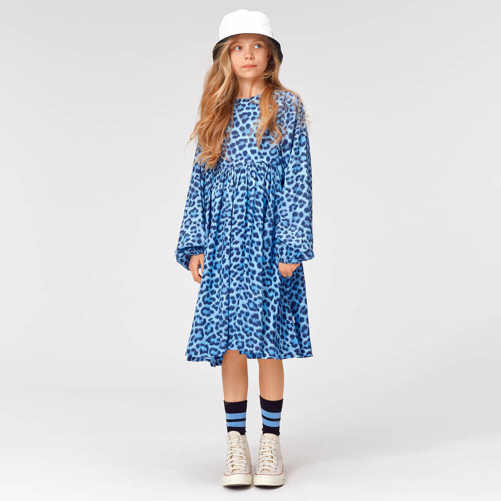 Molo-Girls Blue Jaguar Print Dress | Childrensalon Outlet