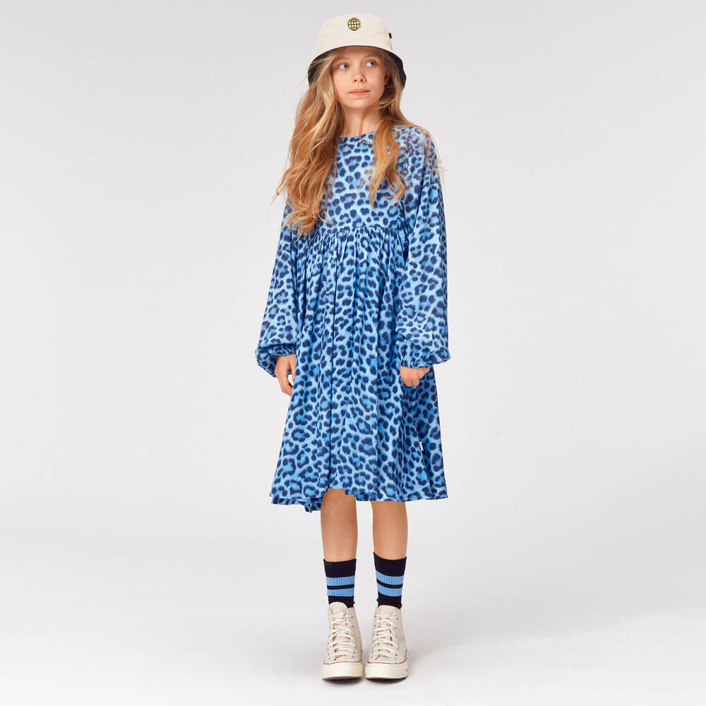 Molo-Girls Blue Jaguar Print Dress | Childrensalon Outlet