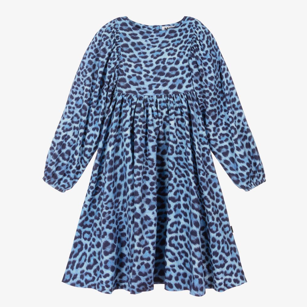 Molo-Girls Blue Jaguar Print Dress | Childrensalon Outlet
