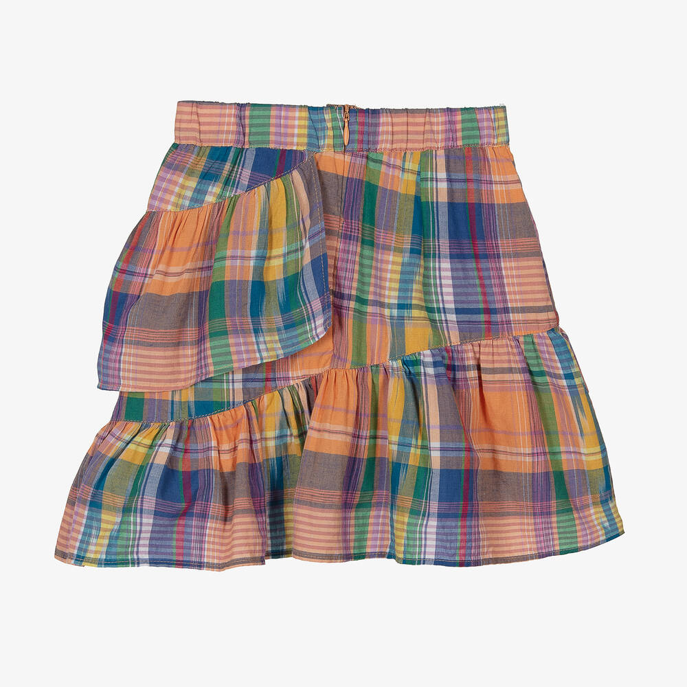 Molo-Girls Blue & Orange Cotton Check Skirt | Childrensalon Outlet