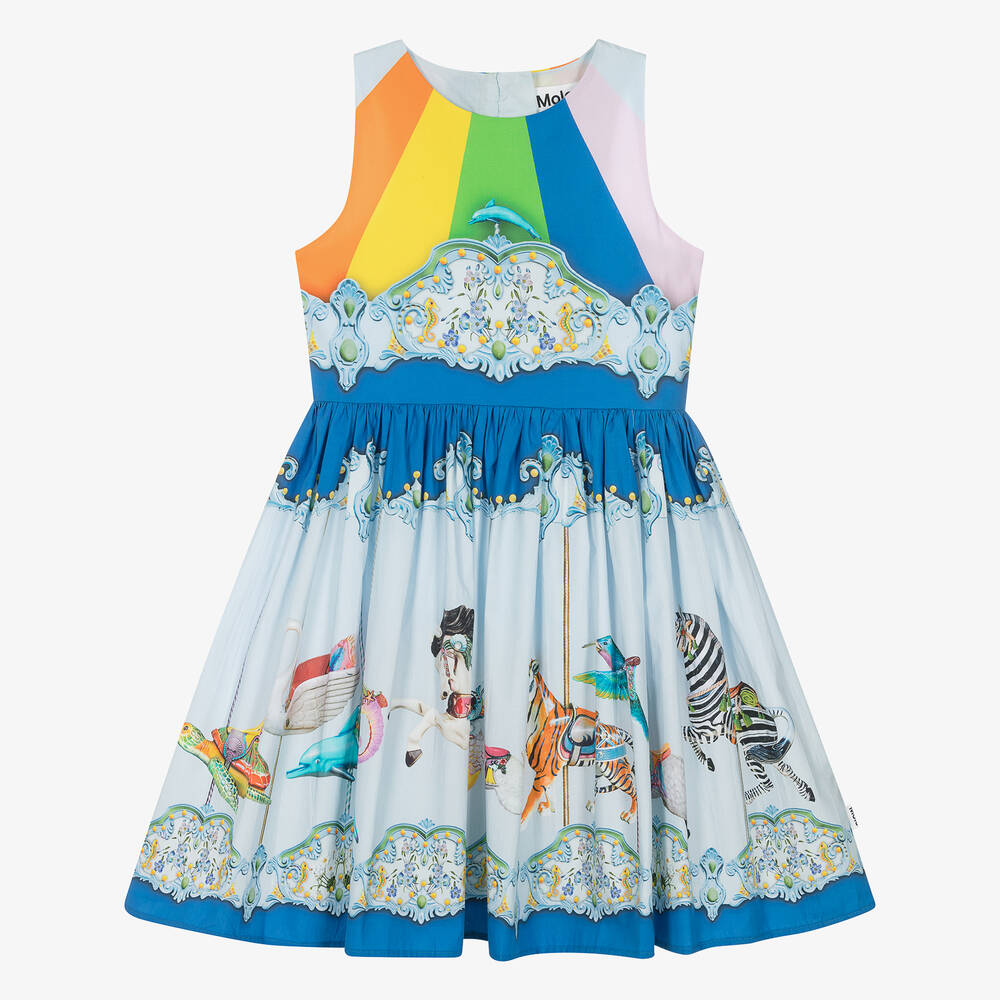Molo-Girls Blue Organic Cotton Carousel Dress | Childrensalon Outlet