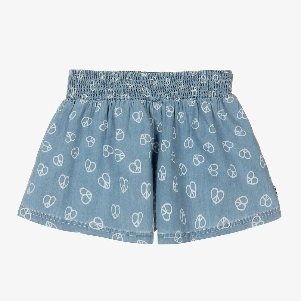 Molo - Girls Blue Organic Cotton Chambray Shorts | Childrensalon