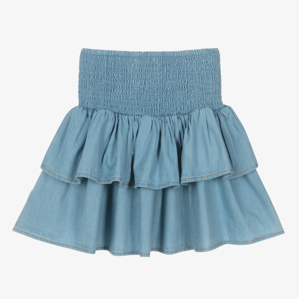 Molo-Girls Blue Organic Cotton Chambray Skirt | Childrensalon Outlet