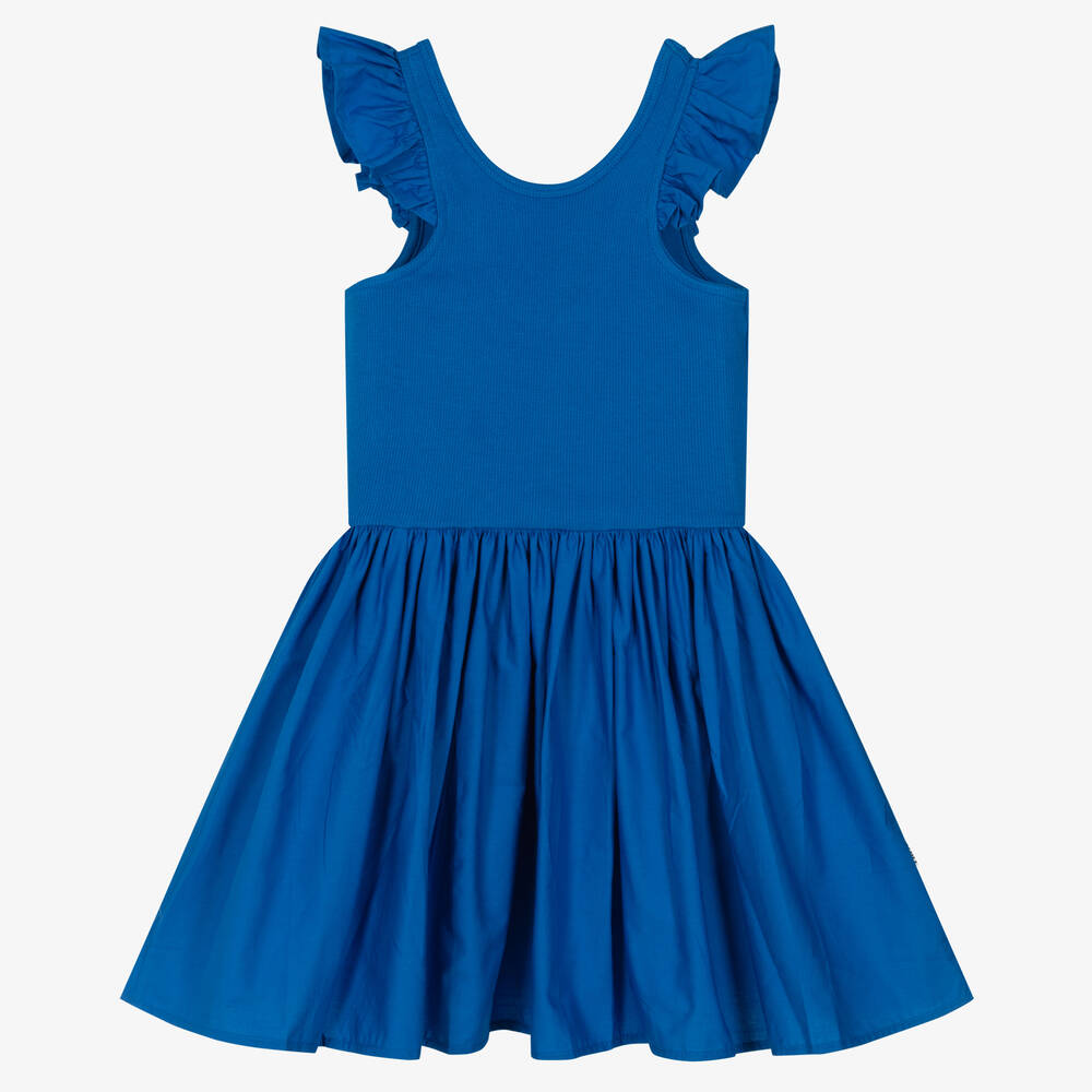 Molo - Robe bleue en coton bio fille | Childrensalon