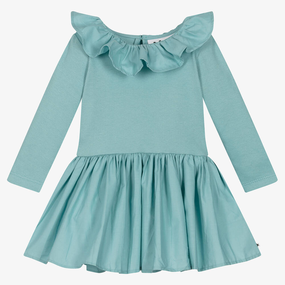 Molo-فستان أطفال بناتي قطن جيرسي عضوي لون أزرق | Childrensalon Outlet