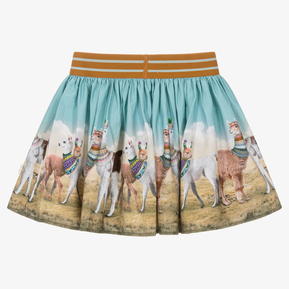 Molo-Girls Blue Organic Cotton Llama Skirt | Childrensalon Outlet