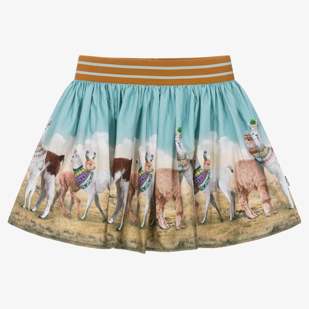 Molo - Girls Blue Organic Cotton Llama Skirt | Childrensalon