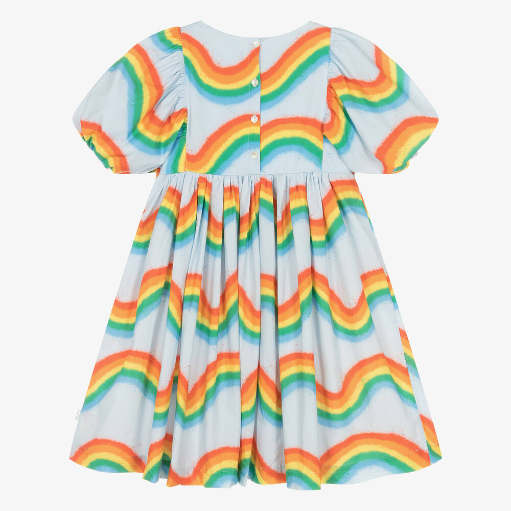Molo-Girls Blue Organic Cotton Rainbow Dress | Childrensalon Outlet