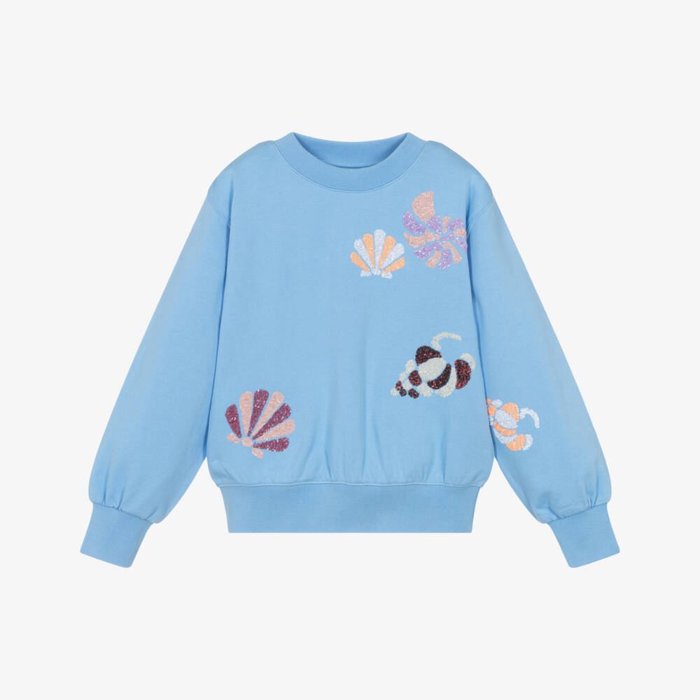 Molo-Girls Blue Organic Cotton Sequin Seashell Sweatshirt | Childrensalon Outlet