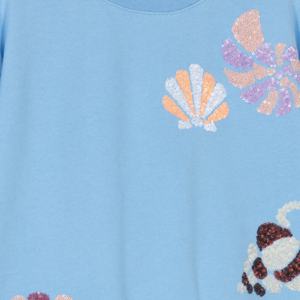 Molo-Girls Blue Organic Cotton Sequin Seashell Sweatshirt | Childrensalon Outlet