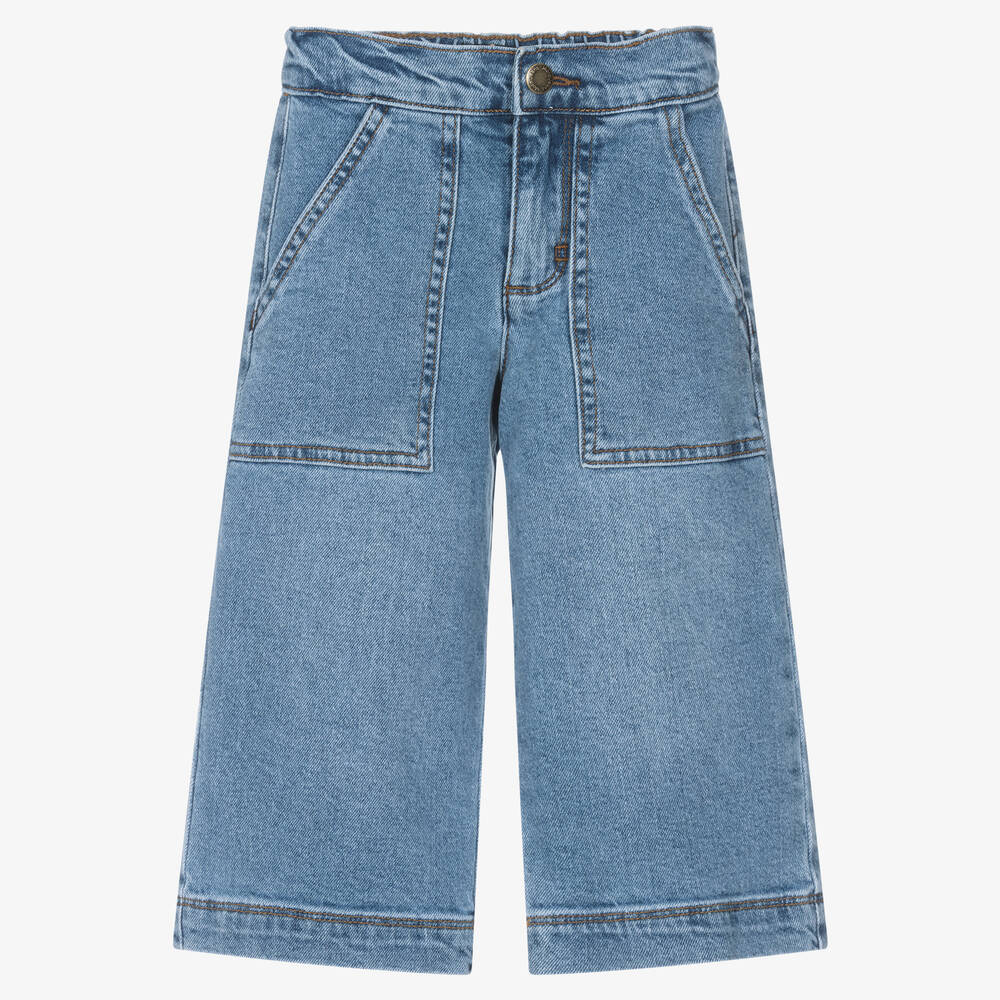 Molo - Girls Blue Organic Cotton Wide Leg Jeans | Childrensalon