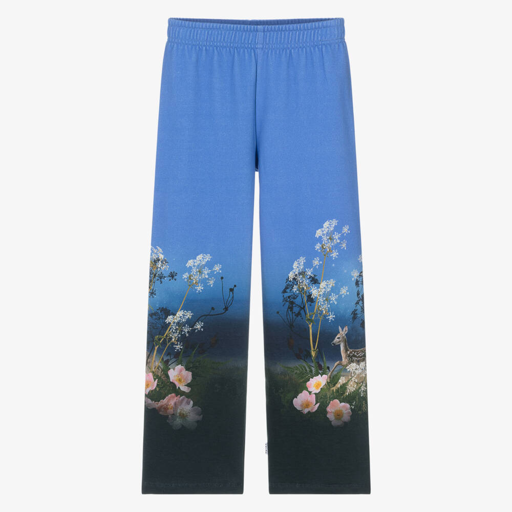 Molo-Girls Blue Organic Floral Joggers | Childrensalon Outlet