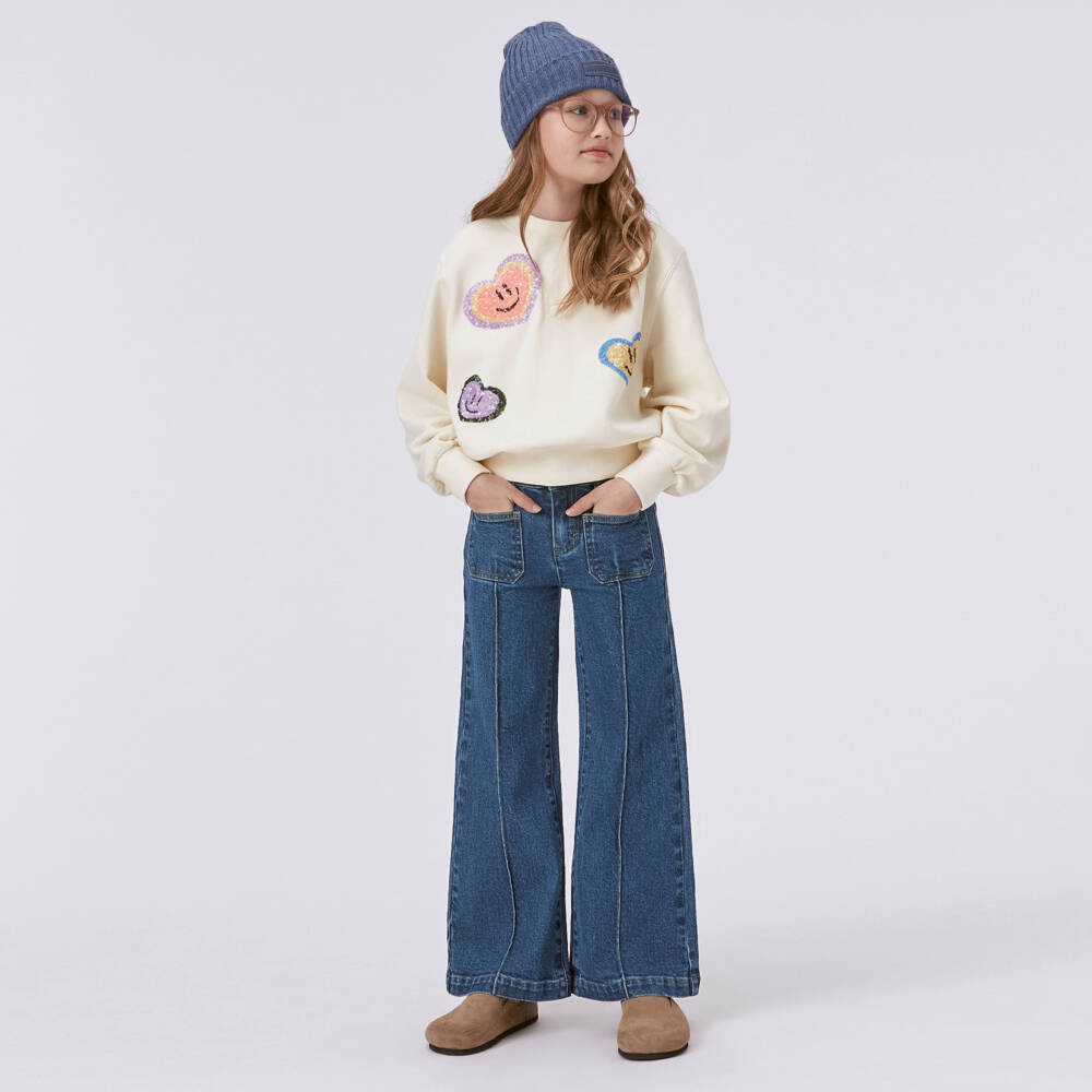 Molo-Girls Blue Relaxed Fit Wide Leg Jeans | Childrensalon Outlet