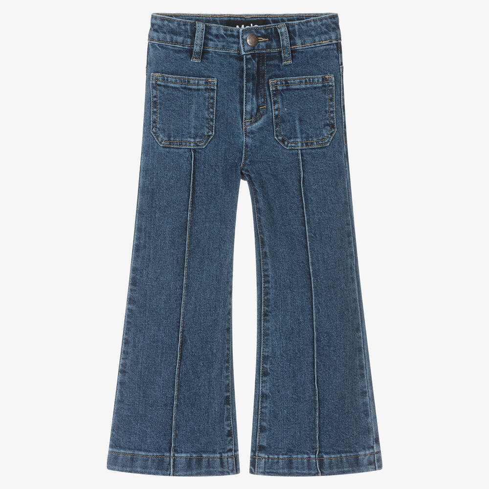 Molo - Girls Blue Relaxed Fit Wide Leg Jeans | Childrensalon