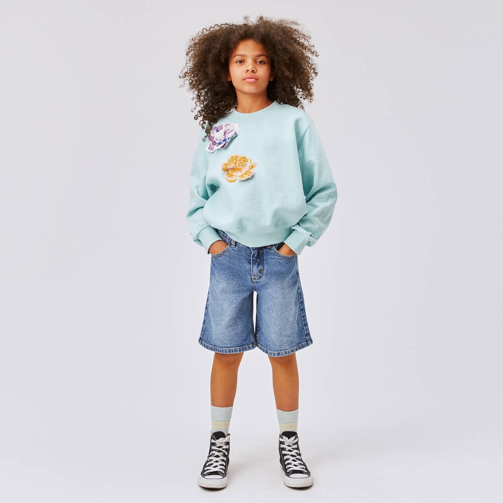 Molo-Голубой свитшот с цветами из пайеток | Childrensalon Outlet