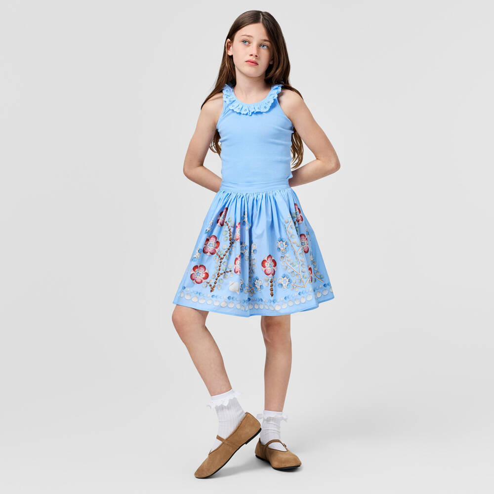 Molo-Girls Blue Shell Print Organic Cotton Skirt | Childrensalon Outlet