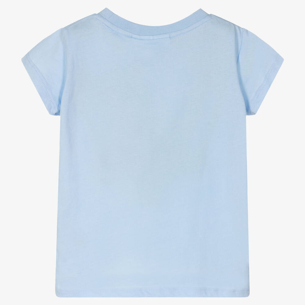 Molo-Girls Blue Smiling Face Cotton T-Shirt | Childrensalon Outlet
