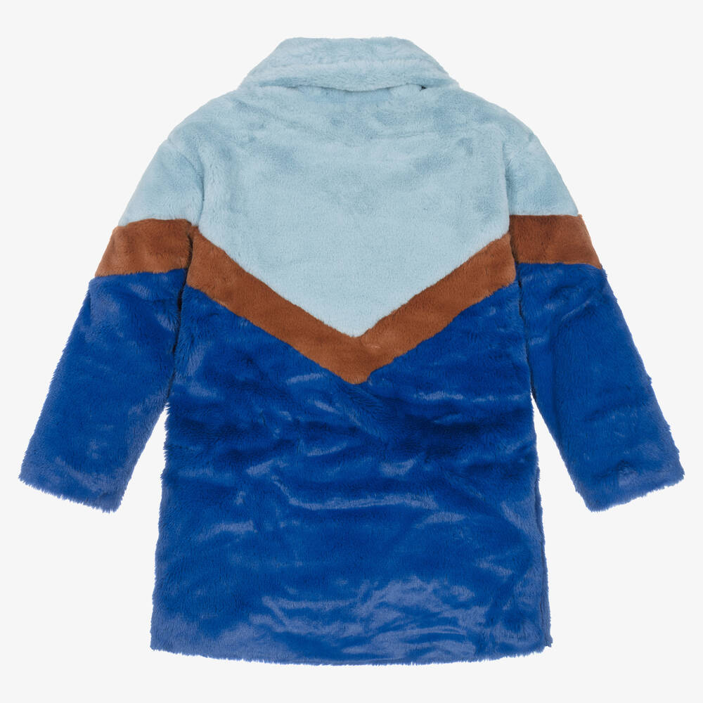 مولو-معطف فرو صناعي مقلّم لون أزرق للبنات | Childrensalon Outlet